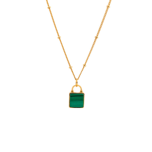 Malachite lock pendant necklace