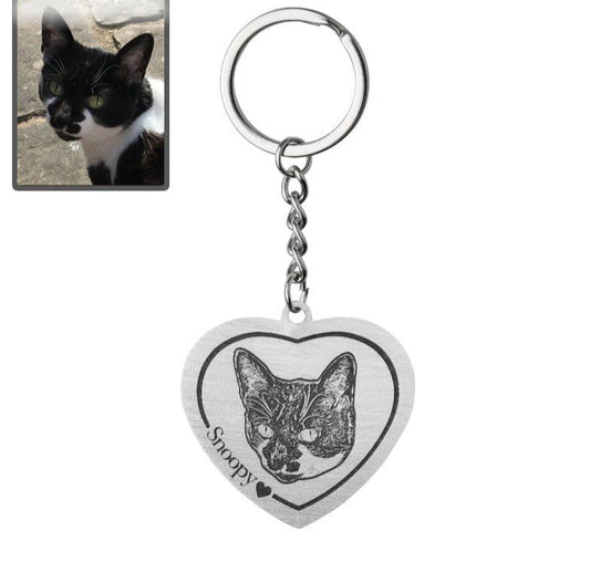 Silhouette cat heart keyring